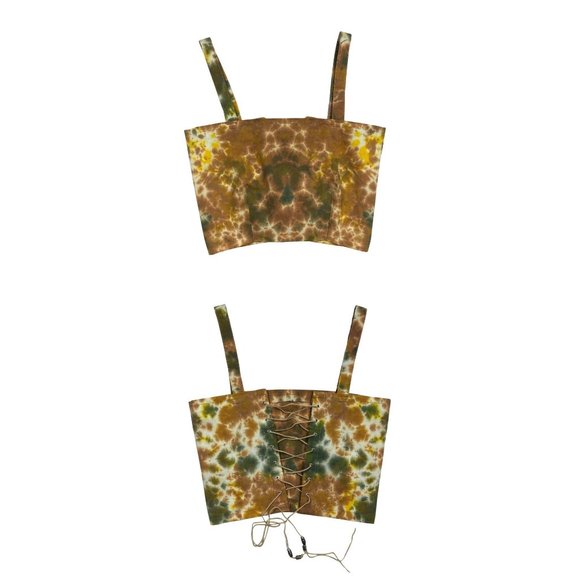 Handmade Reversible Earth Tone Tie Dye Lace Up Suede  Corset Crop Top - Picture 3 of 10